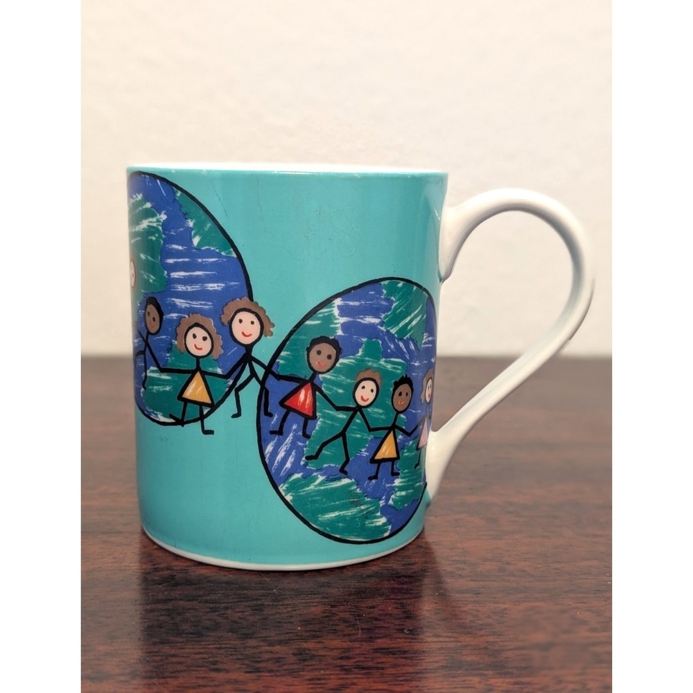 Vintage Save The Children Hand In Hand Around The World Coffee Mug 12oz Teal